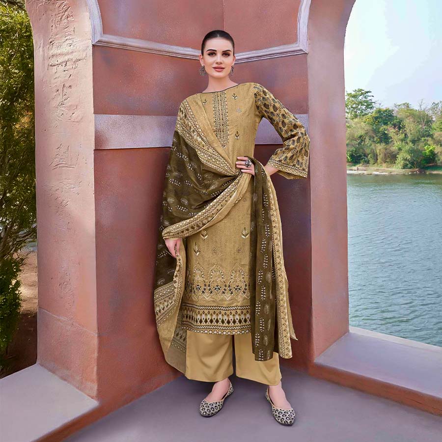 Brown  Cambric Cotton Casual Wear Salwar Kameez