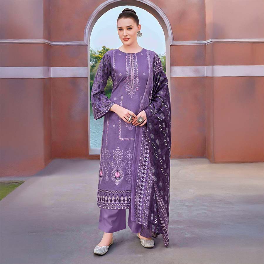 Purple  Cambric Cotton Casual Wear Salwar Kameez