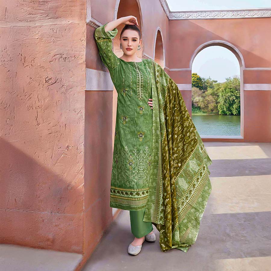 Green  Cambric Cotton Casual Wear Salwar Kameez