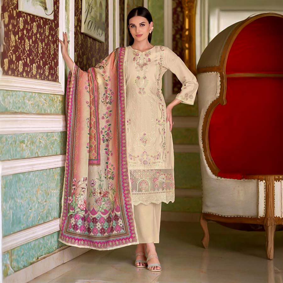 Light brown Cambric Lawn  Casual Wear Salwar Kameez