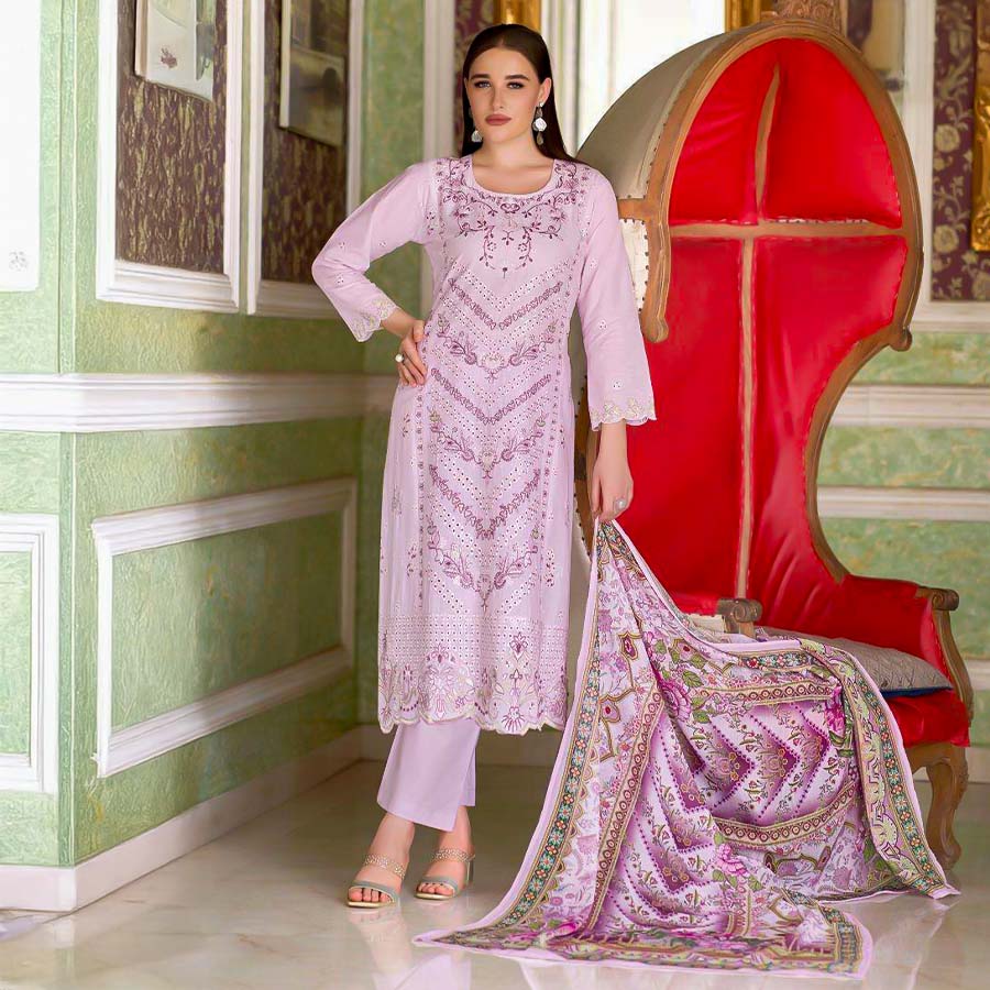 Purple  Cambric Lawn  Casual Wear Salwar Kameez