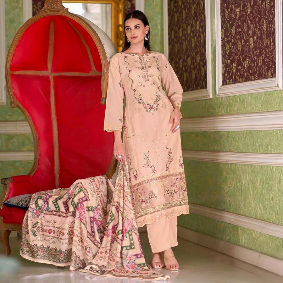 Salmon Cambric Lawn  Casual Wear Salwar Kameez