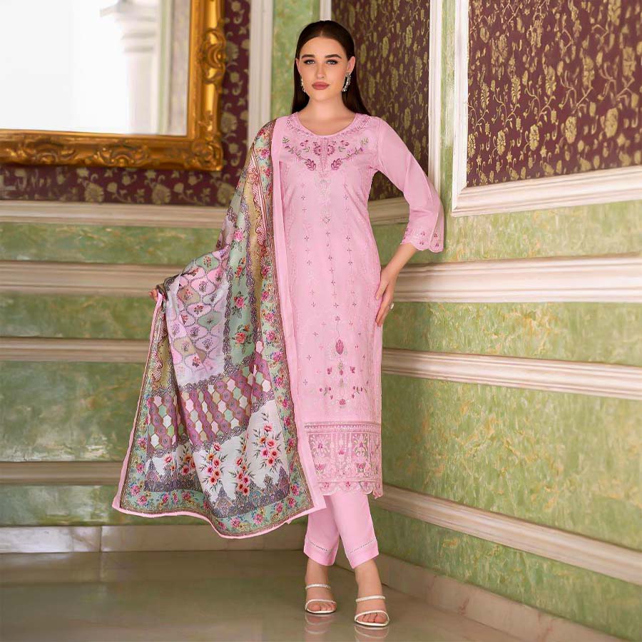 Pink  Cambric Lawn  Casual Wear Salwar Kameez