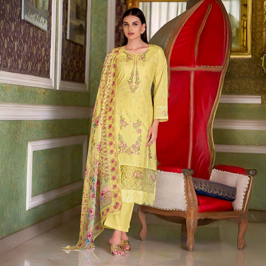 Yellow Cambric Lawn  Casual Wear Salwar Kameez