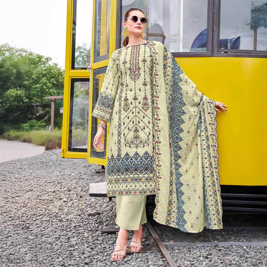 Green  Cambric Cotton Casual Wear Salwar Kameez
