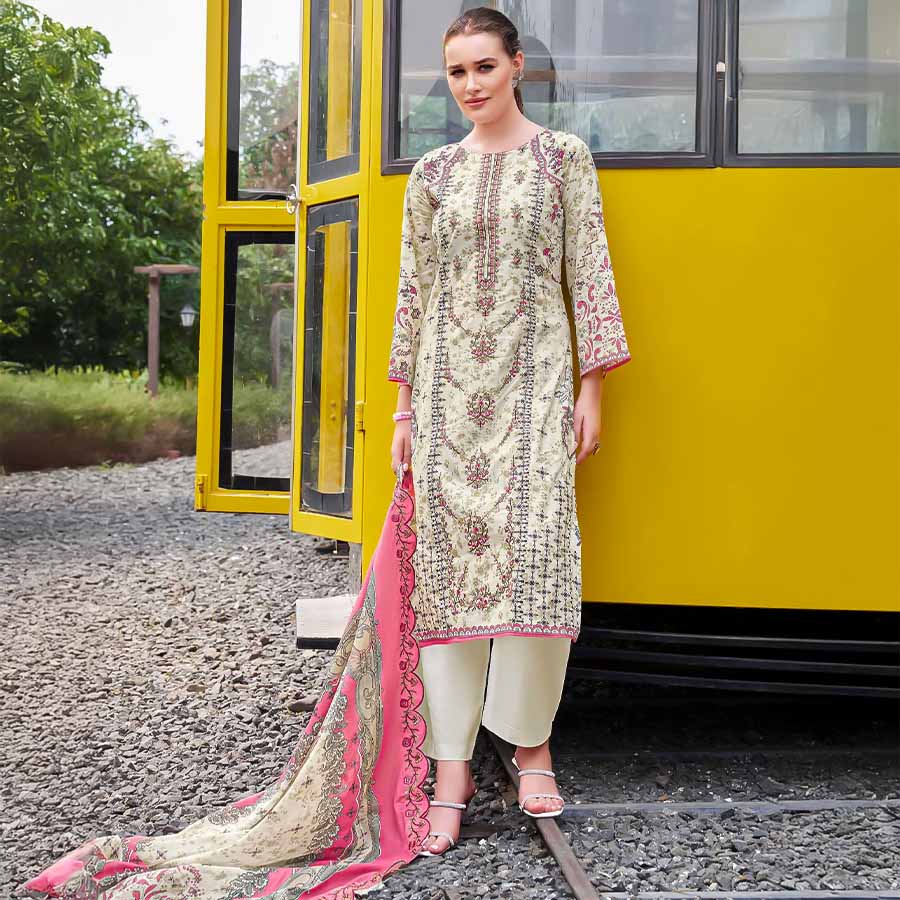 White  Cambric Cotton Casual Wear Salwar Kameez