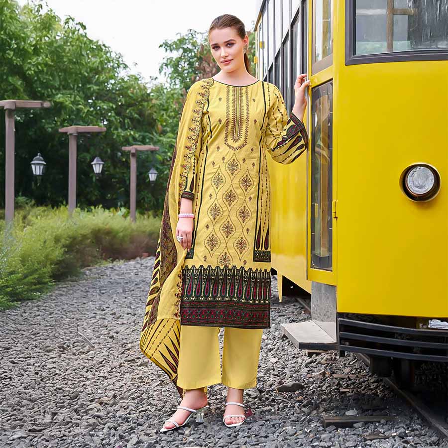Yellow  Cambric Cotton Casual Wear Salwar Kameez