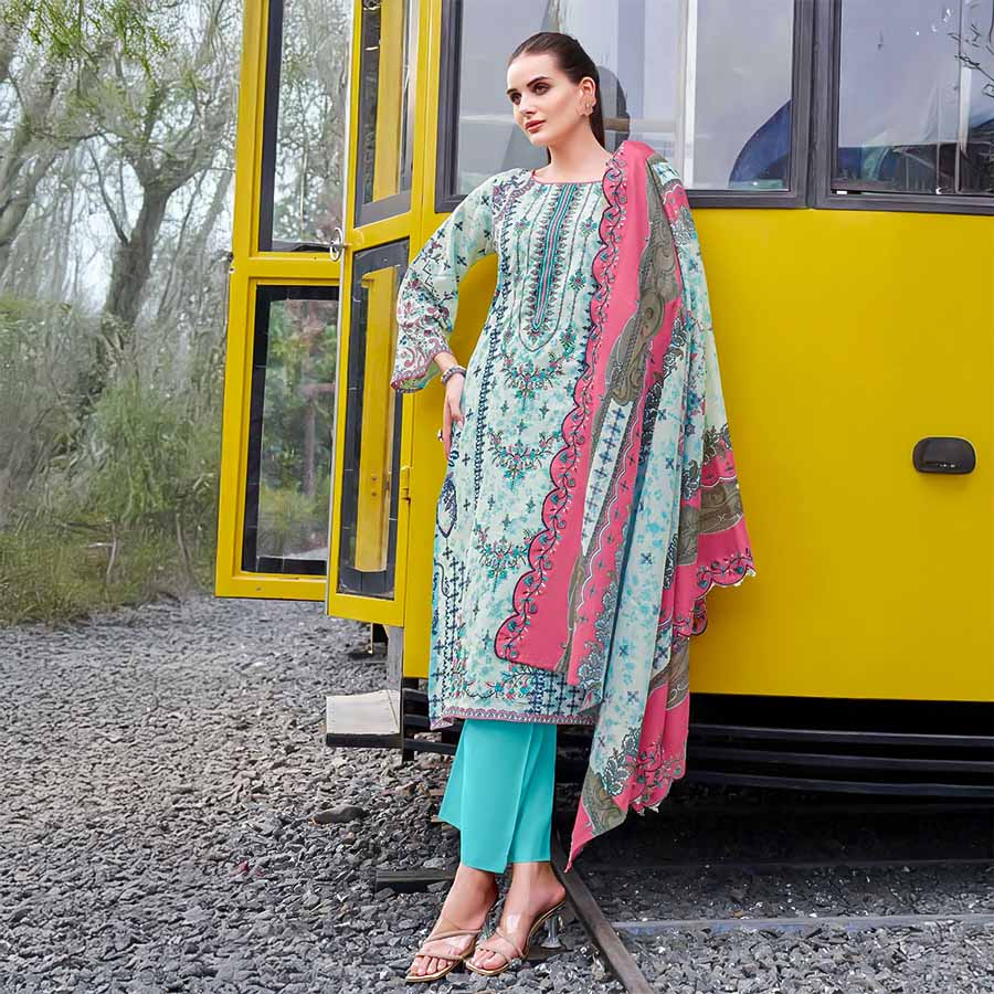 Blue Cambric Cotton Casual Wear Salwar Kameez