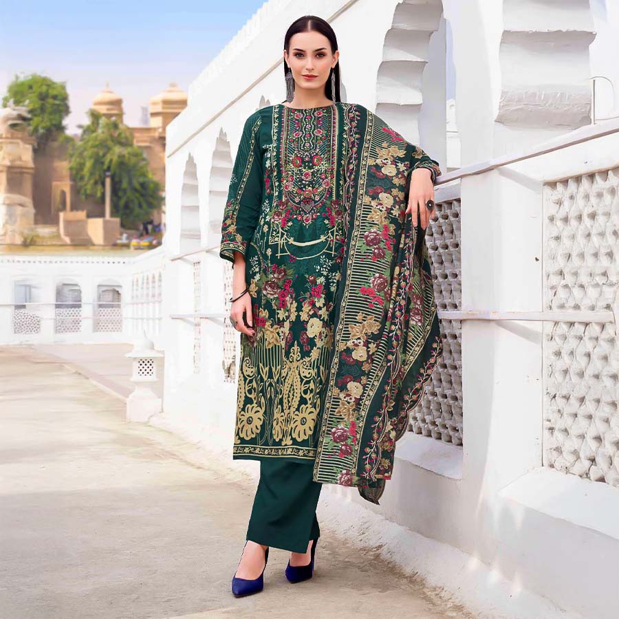 Green  Cambric Cotton Casual Wear Salwar Kameez