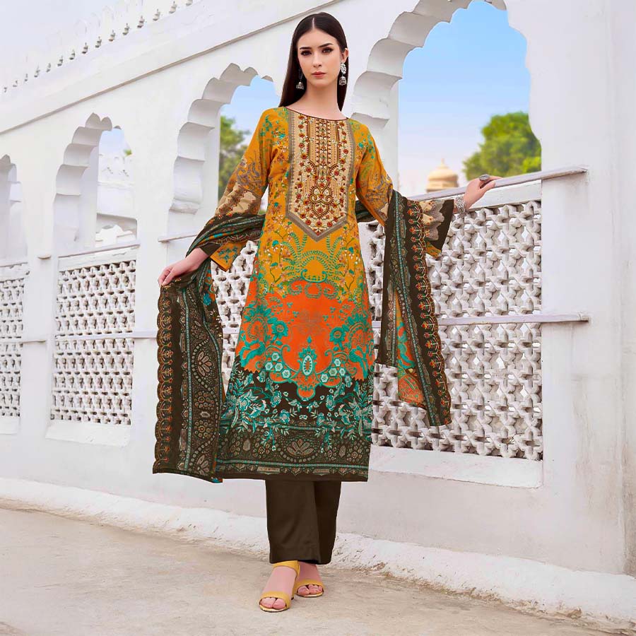 Yellow  Cambric Cotton Casual Wear Salwar Kameez