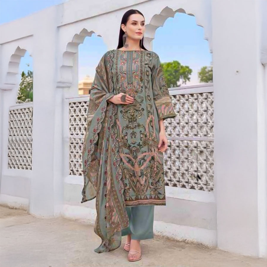 Grey Cambric Cotton Casual Wear Salwar Kameez