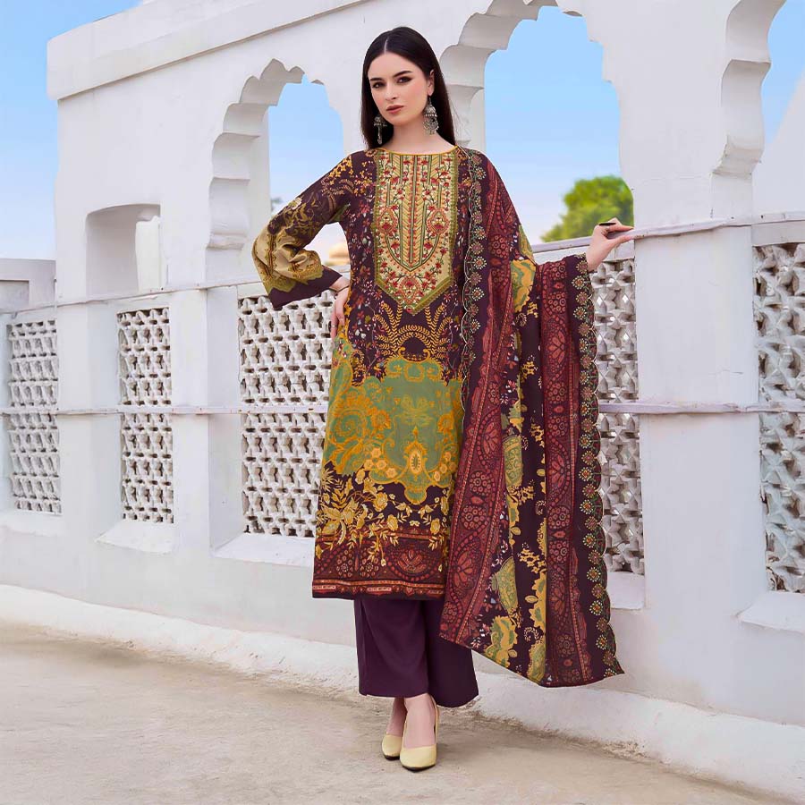 Brown Cambric Cotton Casual Wear Salwar Kameez