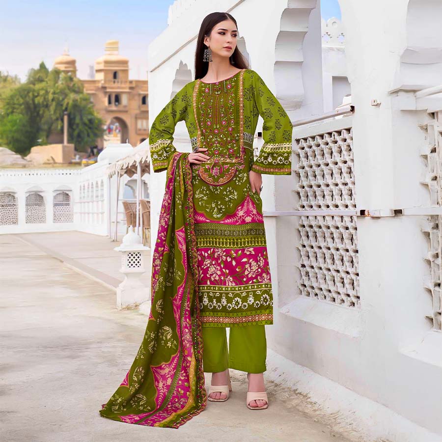 Green Cambric Cotton Casual Wear Salwar Kameez