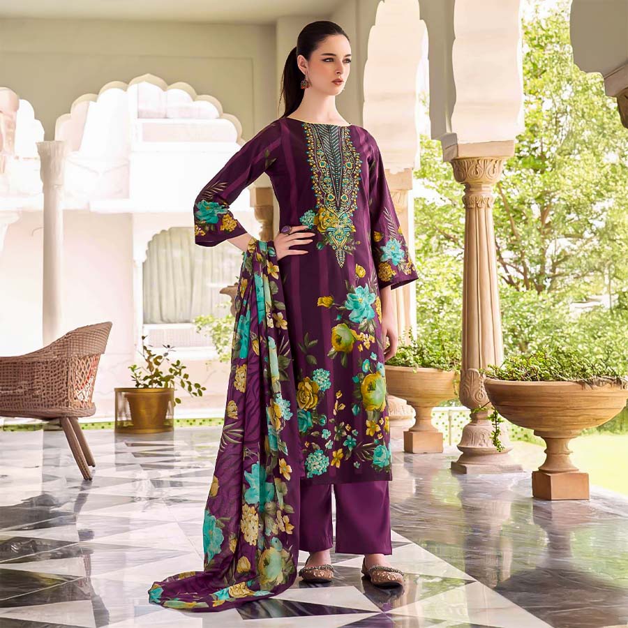 Violet Cambric Cotton Casual Wear Salwar Kameez
