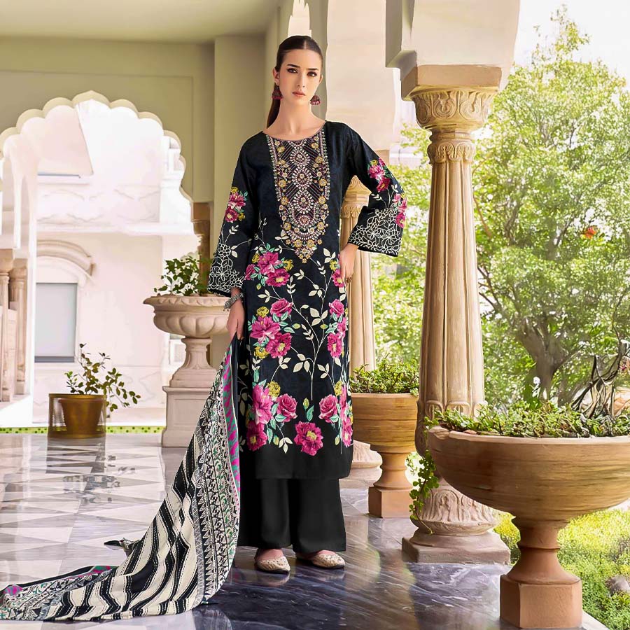 Black  Cambric Cotton Casual Wear Salwar Kameez
