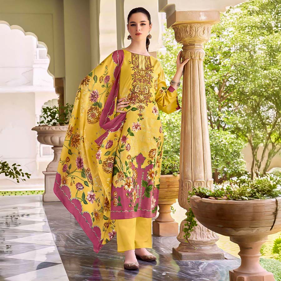 Yellow  Cambric Cotton Casual Wear Salwar Kameez
