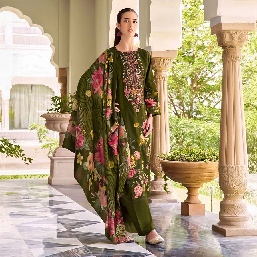 Green  Cambric Cotton Casual Wear Salwar Kameez