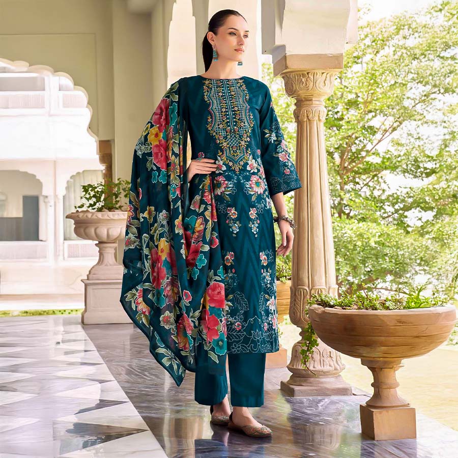 Blue Cambric Cotton Casual Wear Salwar Kameez