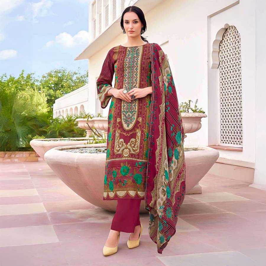 Red  Cambric Cotton Printed Salwar Kameez