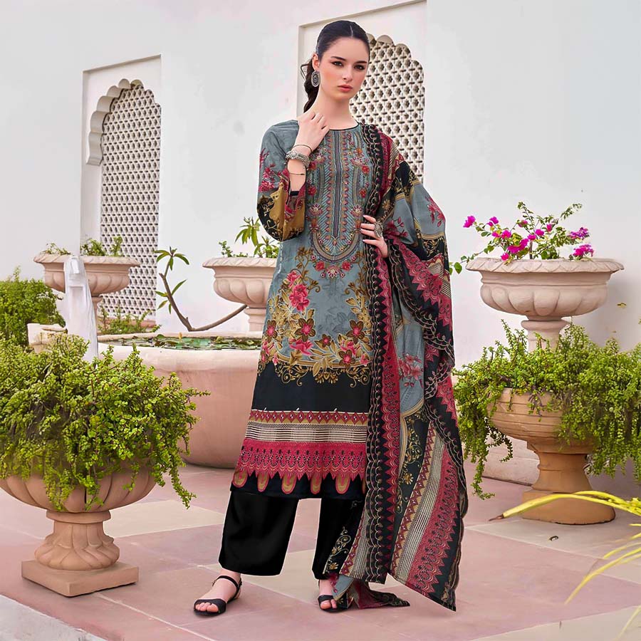 Black  Cambric Cotton Printed Salwar Kameez
