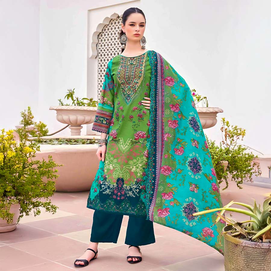 Green Cambric Cotton Printed Salwar Kameez