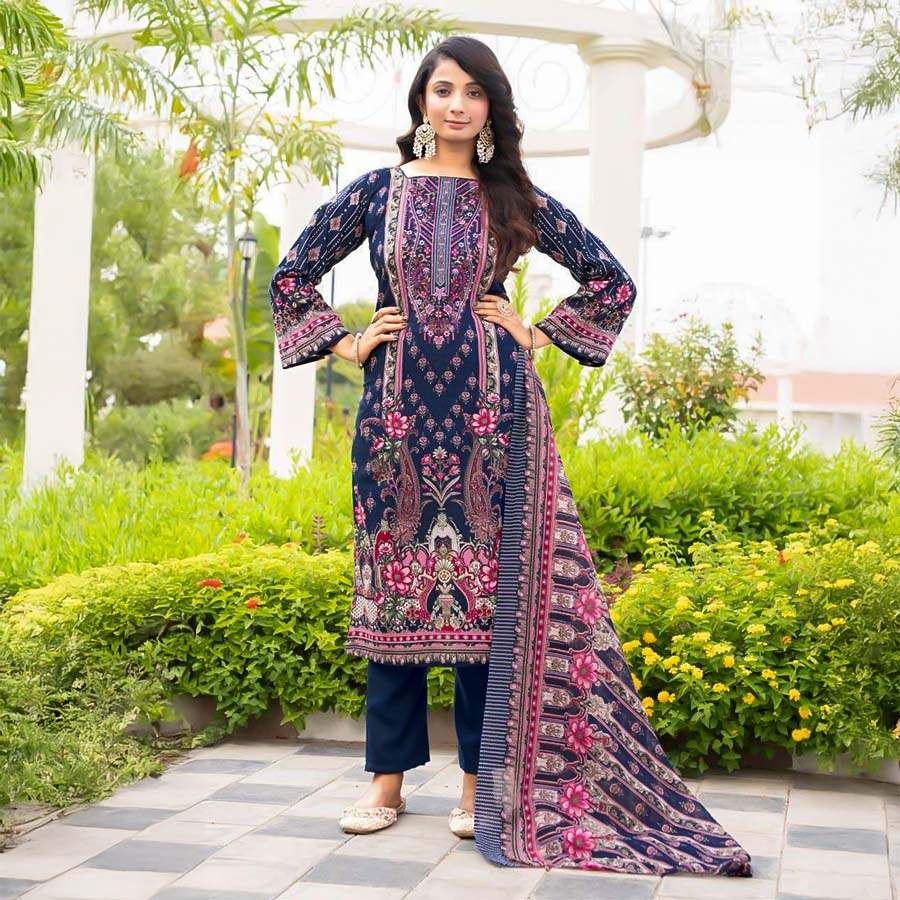 Blue  Cambric Cotton Casual Wear Salwar Kameez