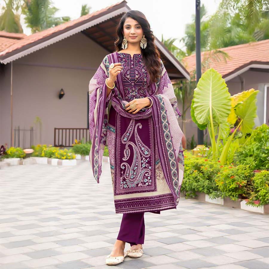 Purple Cambric Cotton Casual Wear Salwar Kameez