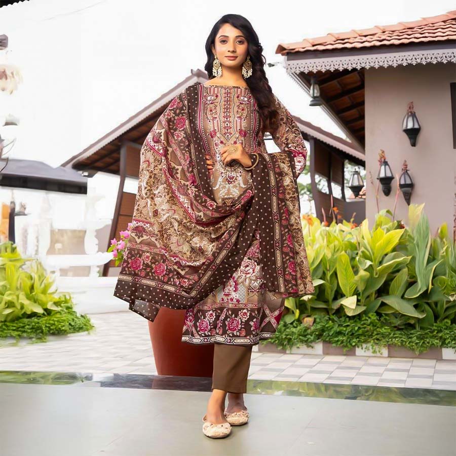 Brown  Cambric Cotton Casual Wear Salwar Kameez