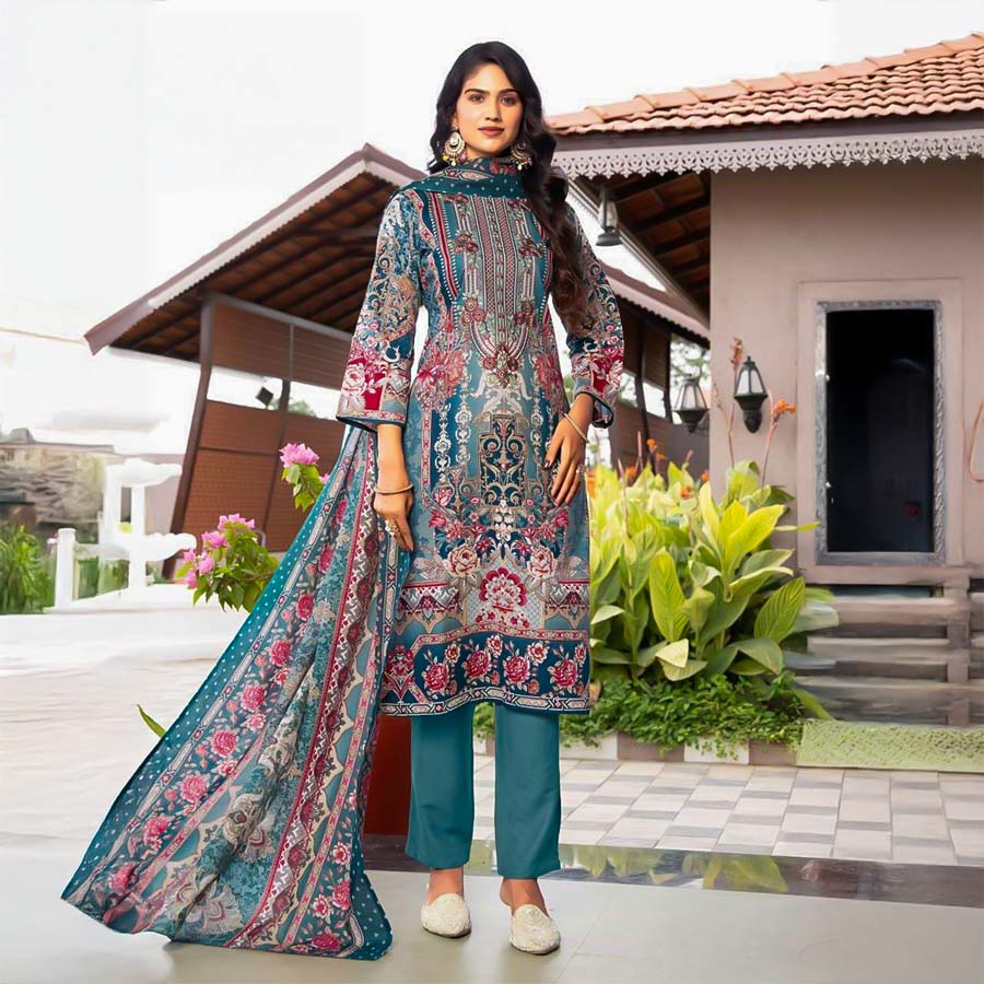 Blue  Cambric Cotton Casual Wear Salwar Kameez