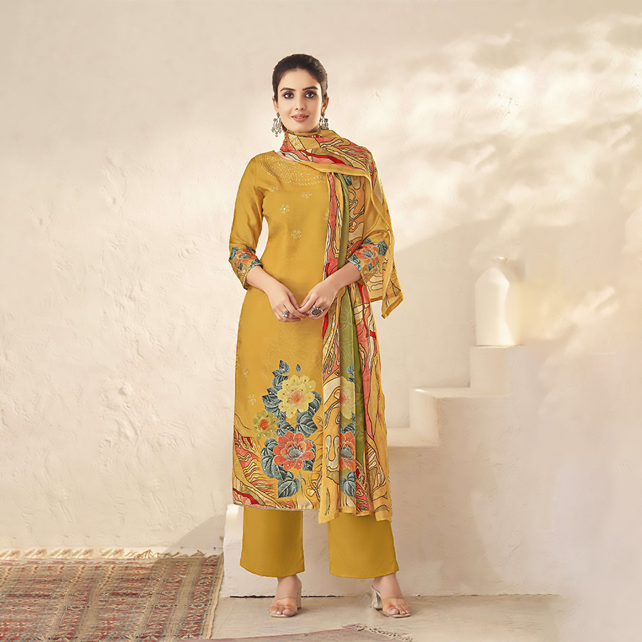 Yellow Viscose Casual Suit