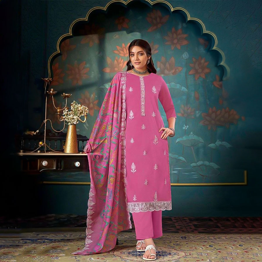 Pink  Cotton Casual Wear Salwar Kameez