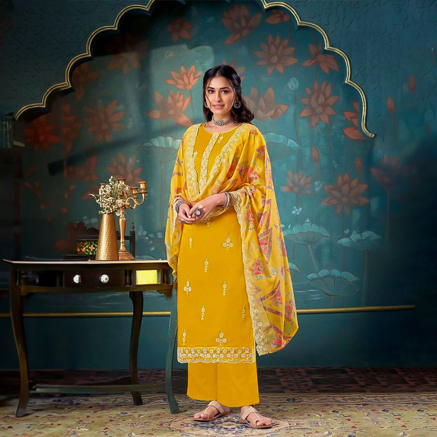 Yellow Cotton Casual Wear Salwar Kameez