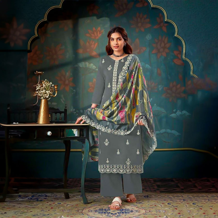 Grey Cotton Casual Wear Salwar Kameez