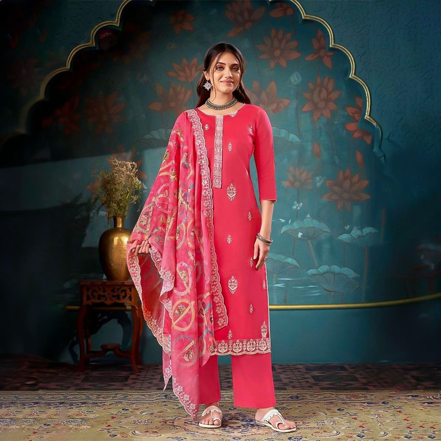 Red Cotton Casual Wear Salwar Kameez