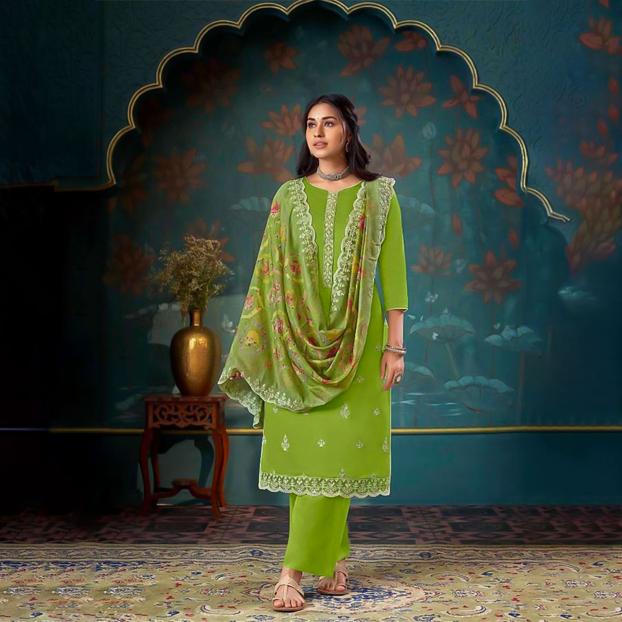 Green Cotton Casual Wear Salwar Kameez