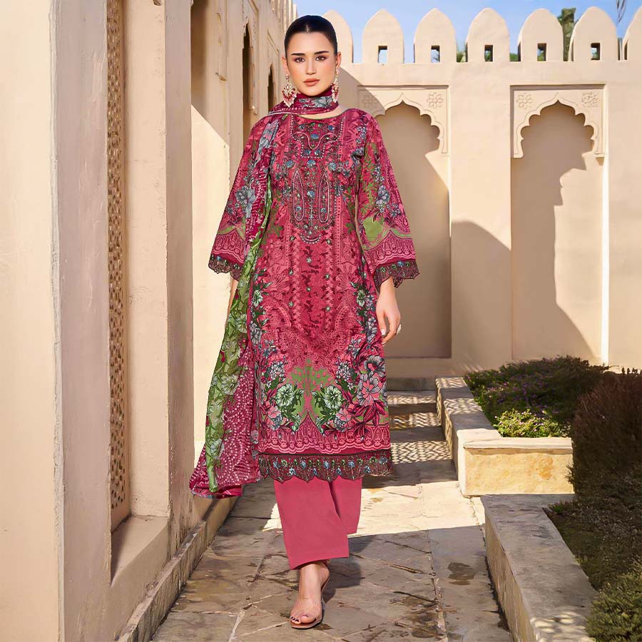 Pink  Cambric Cotton Casual Wear Salwar Kameez
