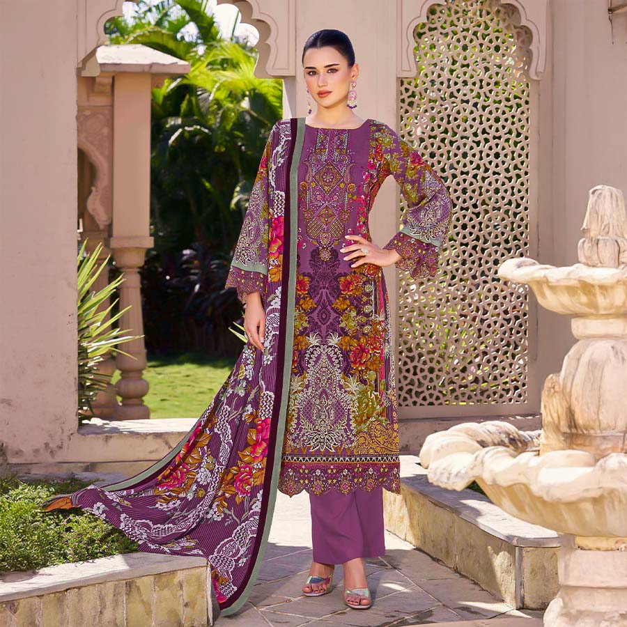 Purple Cambric Cotton Casual Wear Salwar Kameez