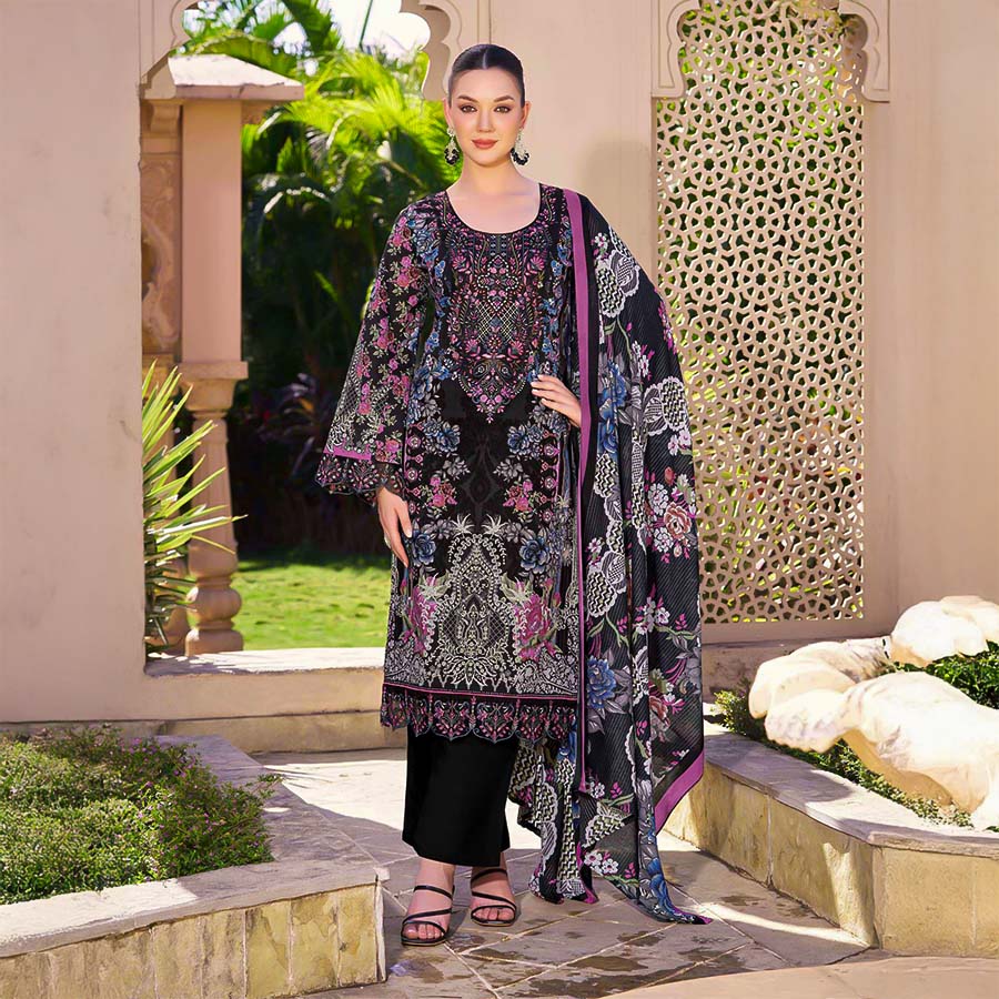 Black Cambric Cotton Casual Wear Salwar Kameez