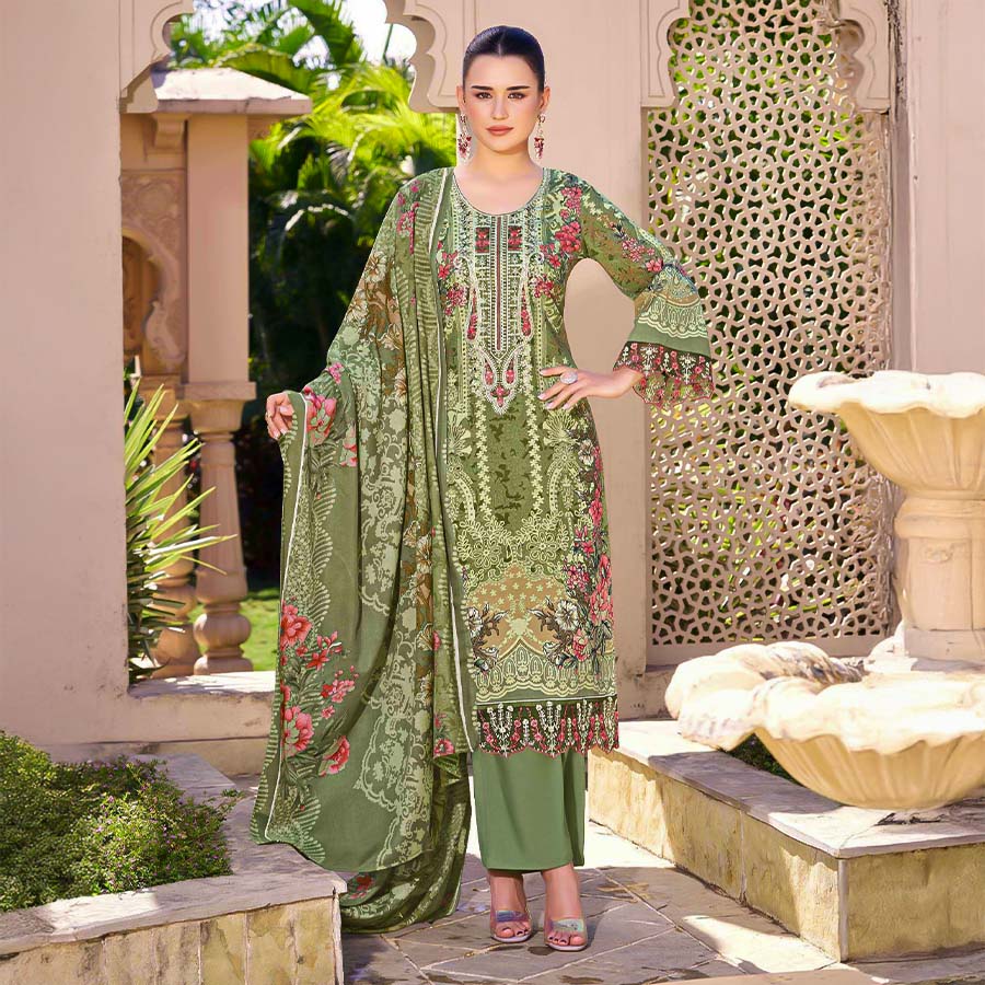 Green  Cambric Cotton Casual Wear Salwar Kameez