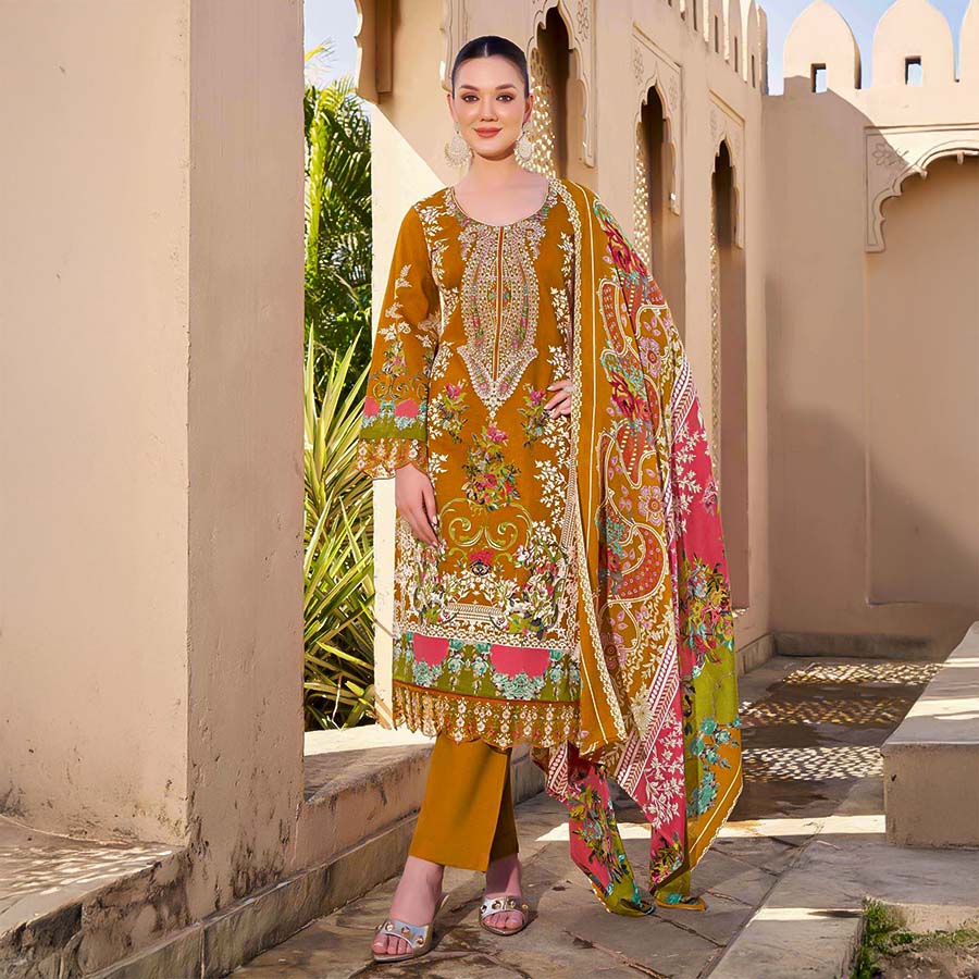 Yellow Cambric Cotton Casual Wear Salwar Kameez