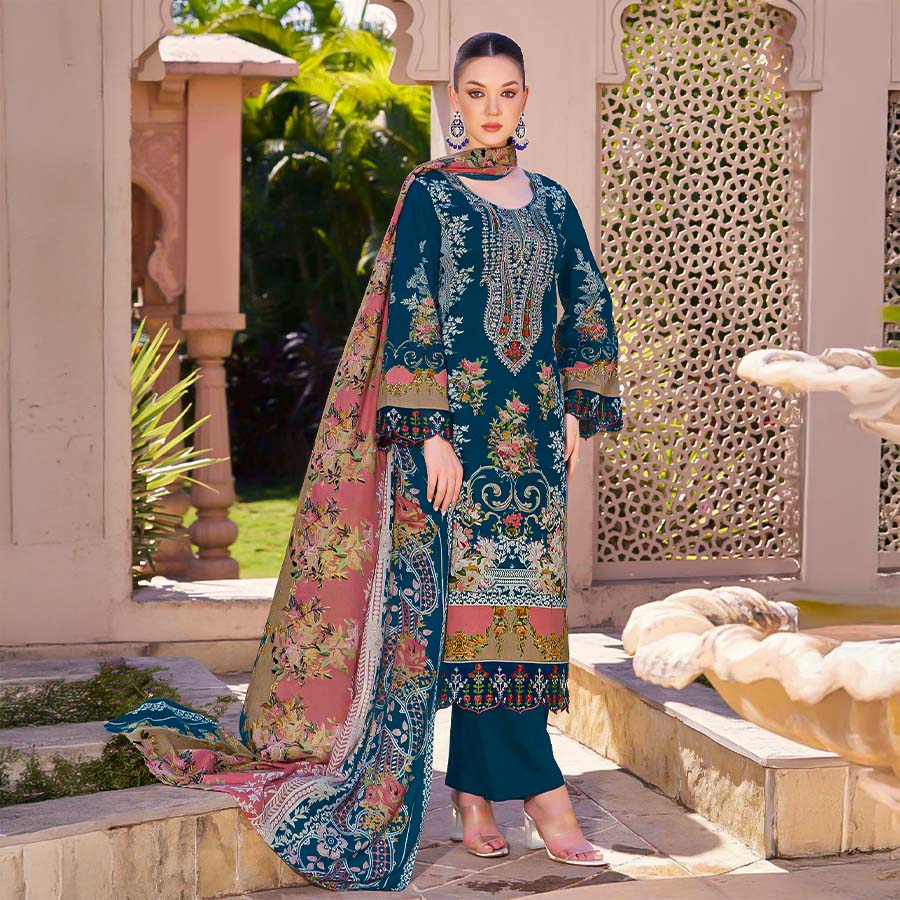 Blue Cambric Cotton Casual Wear Salwar Kameez