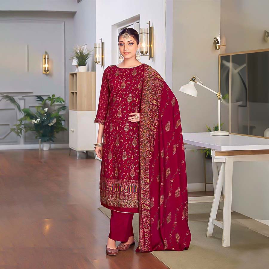 Red  Viscose Casual Wear Salwar Kameez