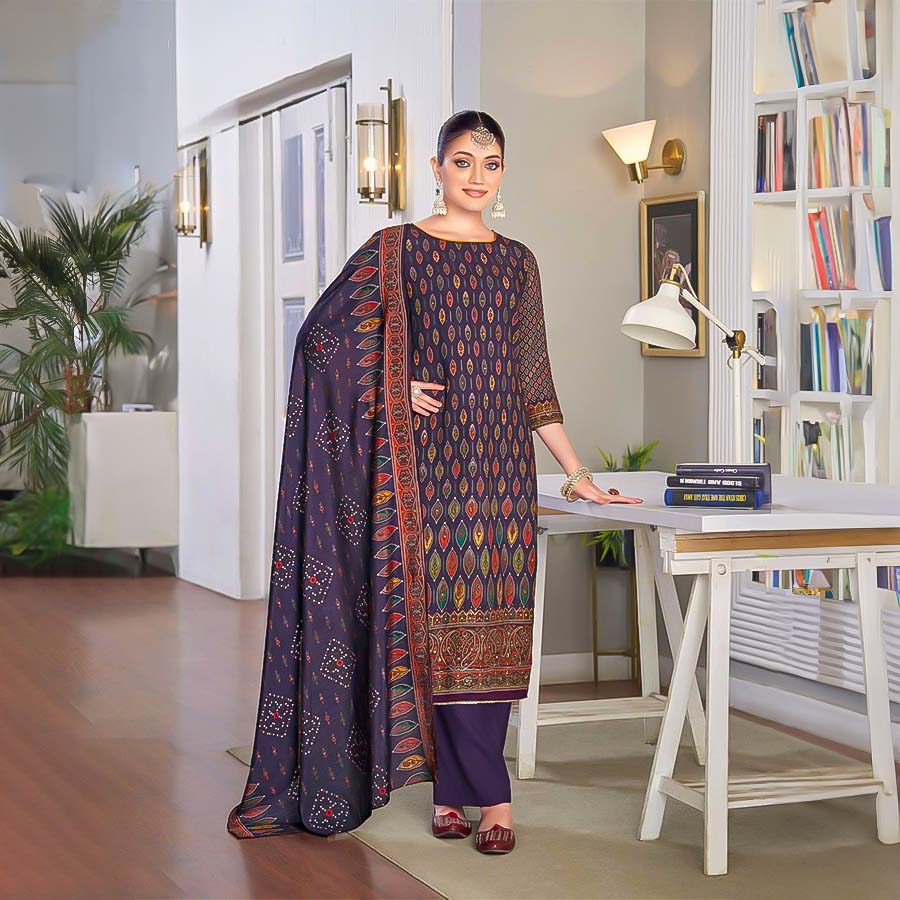 Violet Viscose Casual Wear Salwar Kameez