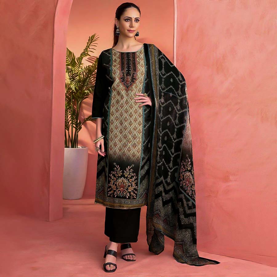 Black  Viscose Muslin Casual Wear Salwar Kameez