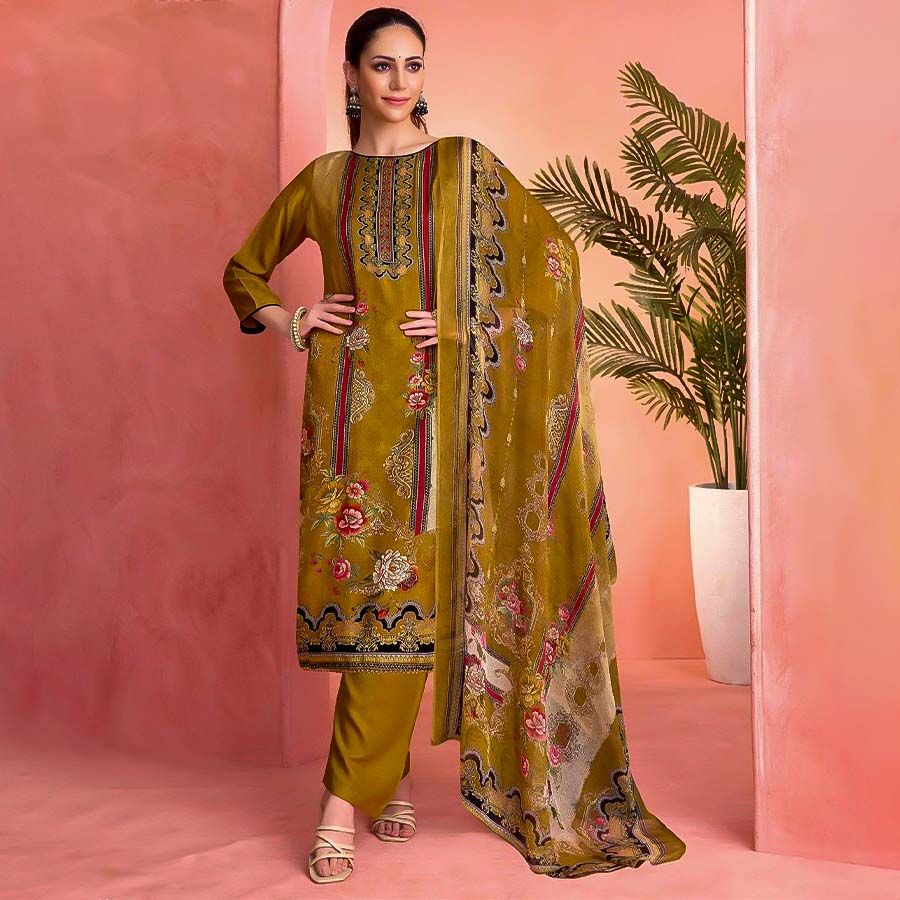 Yellow Viscose Muslin Casual Wear Salwar Kameez