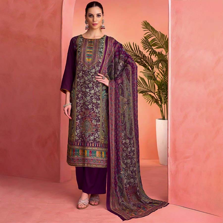 Purple Viscose Muslin Casual Wear Salwar Kameez