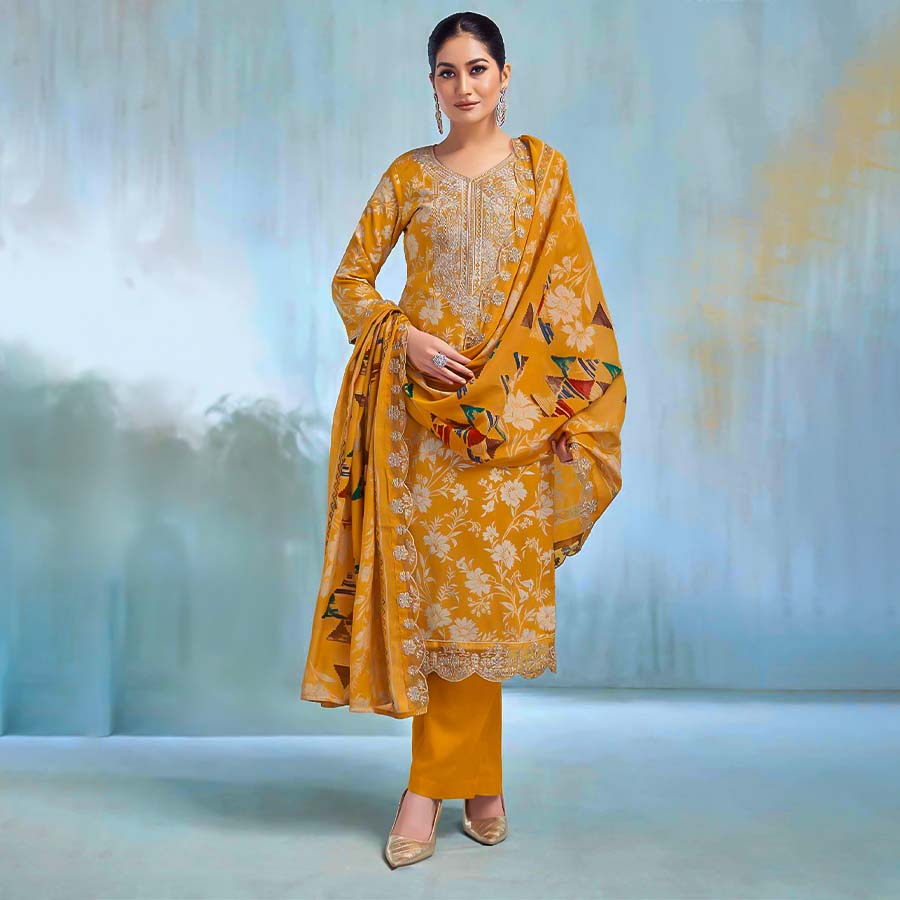 Yellow  Rayon Casual Wear Salwar Kameez