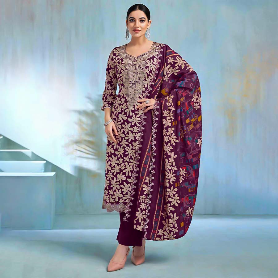 Violet  Rayon Casual Wear Salwar Kameez