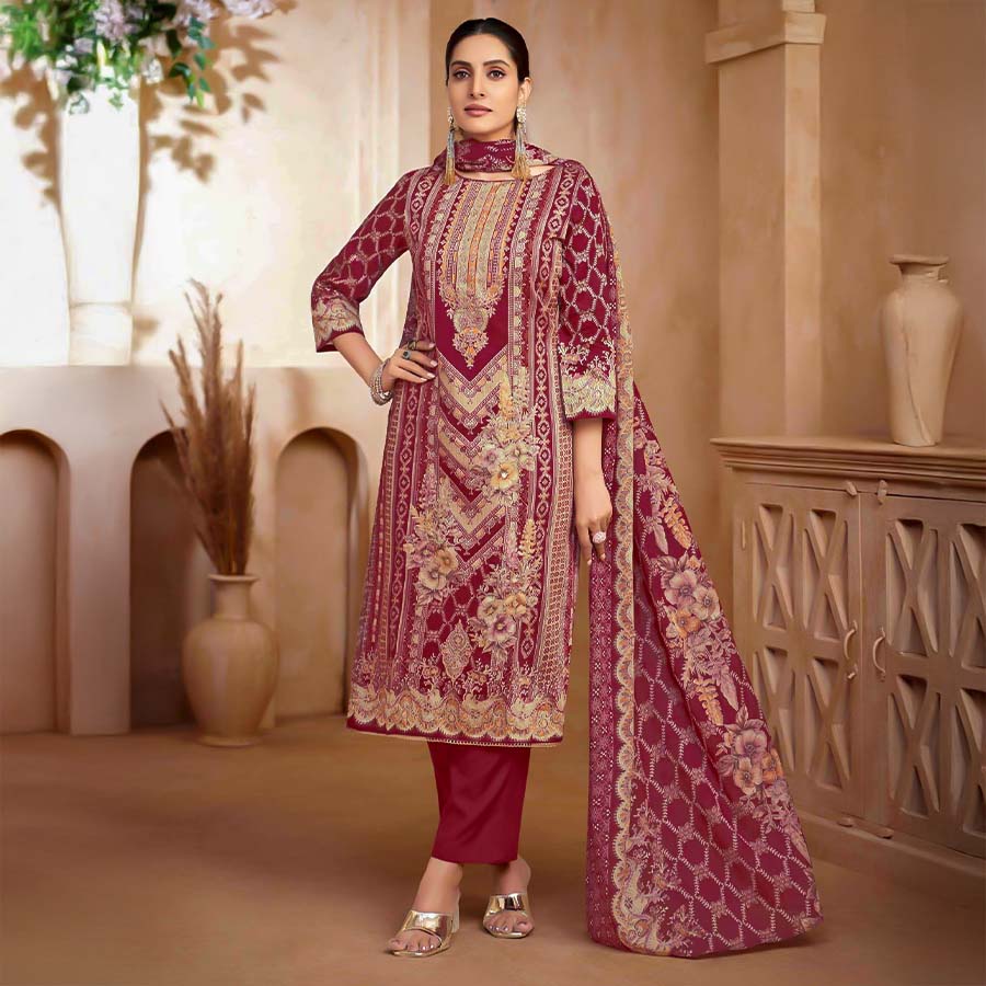 Red Zam Cotton Printed Salwar Kameez
