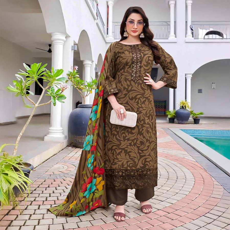 Brown  Cambric Casual Wear Salwar Kameez